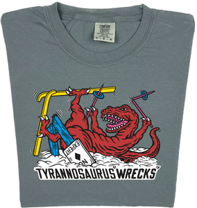 Skiing Tyrannosaurus Wrecks "garment dyed" t rex dino T-shirt
