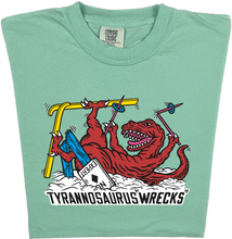 Load image into Gallery viewer, Skiing Tyrannosaurus Wrecks &quot;garment dyed&quot; t rex dino T-shirt