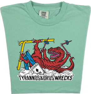 Skiing Tyrannosaurus Wrecks "garment dyed" t rex dino T-shirt