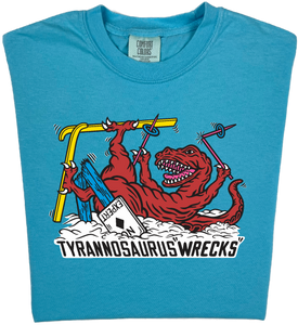 Skiing Tyrannosaurus Wrecks "garment dyed" t rex dino T-shirt