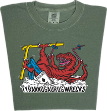 Load image into Gallery viewer, Skiing Tyrannosaurus Wrecks &quot;garment dyed&quot; t rex dino T-shirt