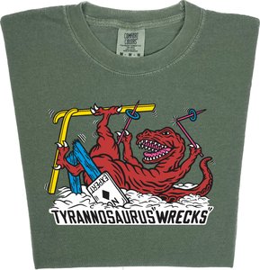 Skiing Tyrannosaurus Wrecks "garment dyed" t rex dino T-shirt