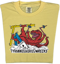 Load image into Gallery viewer, Skiing Tyrannosaurus Wrecks &quot;garment dyed&quot; t rex dino T-shirt