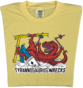 Skiing Tyrannosaurus Wrecks "garment dyed" t rex dino T-shirt