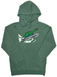 Skiing Bronta"SOAR"us Brontosaurus Dinosaur sweatshirt Pigment Dyed Hoodie