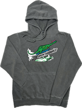 Load image into Gallery viewer, Skiing Bronta&quot;SOAR&quot;us Brontosaurus Dinosaur sweatshirt Pigment Dyed Hoodie