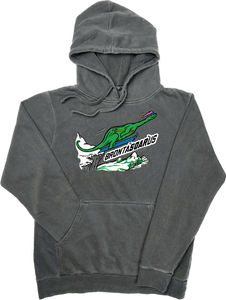 Skiing Bronta"SOAR"us Brontosaurus Dinosaur sweatshirt Pigment Dyed Hoodie