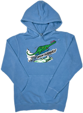 Load image into Gallery viewer, Skiing Bronta&quot;SOAR&quot;us Brontosaurus Dinosaur sweatshirt Pigment Dyed Hoodie