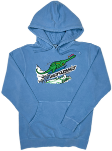 Skiing Bronta"SOAR"us Brontosaurus Dinosaur sweatshirt Pigment Dyed Hoodie