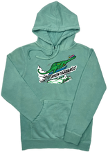 Load image into Gallery viewer, Skiing Bronta&quot;SOAR&quot;us Brontosaurus Dinosaur sweatshirt Pigment Dyed Hoodie