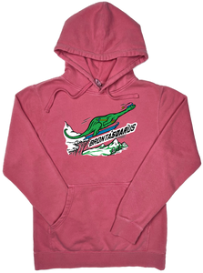 Skiing Bronta"SOAR"us Brontosaurus Dinosaur sweatshirt Pigment Dyed Hoodie