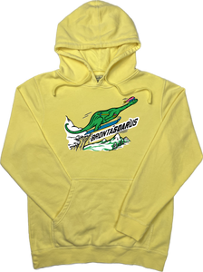 Skiing Bronta"SOAR"us Brontosaurus Dinosaur sweatshirt Pigment Dyed Hoodie