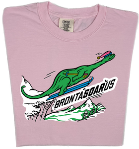 Skiing Bronta SOAR us "garment dyed" Brontosaurus Dino T-shirt