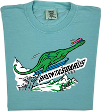 Load image into Gallery viewer, Skiing Bronta SOAR us &quot;garment dyed&quot; Brontosaurus Dino T-shirt
