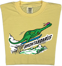 Load image into Gallery viewer, Skiing Bronta SOAR us &quot;garment dyed&quot; Brontosaurus Dino T-shirt