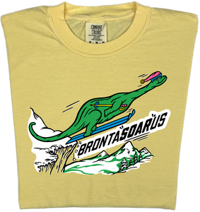 Skiing Bronta SOAR us "garment dyed" Brontosaurus Dino T-shirt