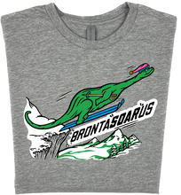 Load image into Gallery viewer, Skiing Bronta&quot;SOAR&quot;us Brontosaurus Dino T-shirt