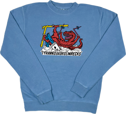 Skiing Tyrannosaurus "WRECKS" Rex Pigment Dyed Dino Crewneck Sweatshirt