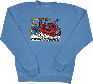 Skiing Tyrannosaurus "WRECKS" Rex Pigment Dyed Dino Crewneck Sweatshirt