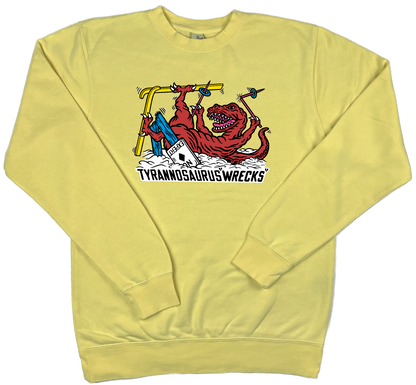 Skiing Tyrannosaurus "WRECKS" Rex Pigment Dyed Dino Crewneck Sweatshirt