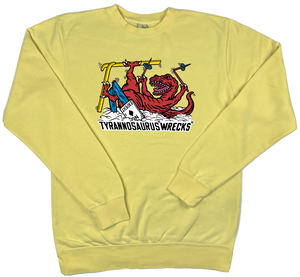 Skiing Tyrannosaurus "WRECKS" Rex Pigment Dyed Dino Crewneck Sweatshirt