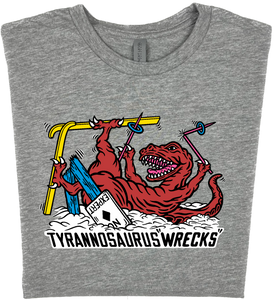 Skiing Tyrannosaurus "Wrecks" Dinosaur T-shirt