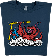 Load image into Gallery viewer, Skiing Tyrannosaurus &quot;Wrecks&quot; Dinosaur T-shirt