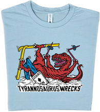 Load image into Gallery viewer, Skiing Tyrannosaurus &quot;Wrecks&quot; Dinosaur T-shirt