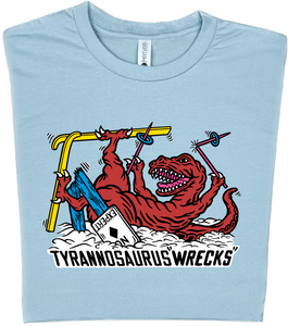 Skiing Tyrannosaurus "Wrecks" Dinosaur T-shirt