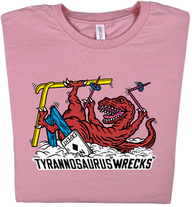 Skiing Tyrannosaurus "Wrecks" Dinosaur T-shirt