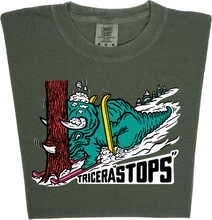 Load image into Gallery viewer, Skiing Tricera STOPS &quot;garment dyed&quot; Triceratops Dino T-shirt