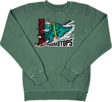 Load image into Gallery viewer, Skiing Tricera&quot;STOPS&quot; Dinosaur Pigment Dyed Crewneck Sweatshirt Triceratops