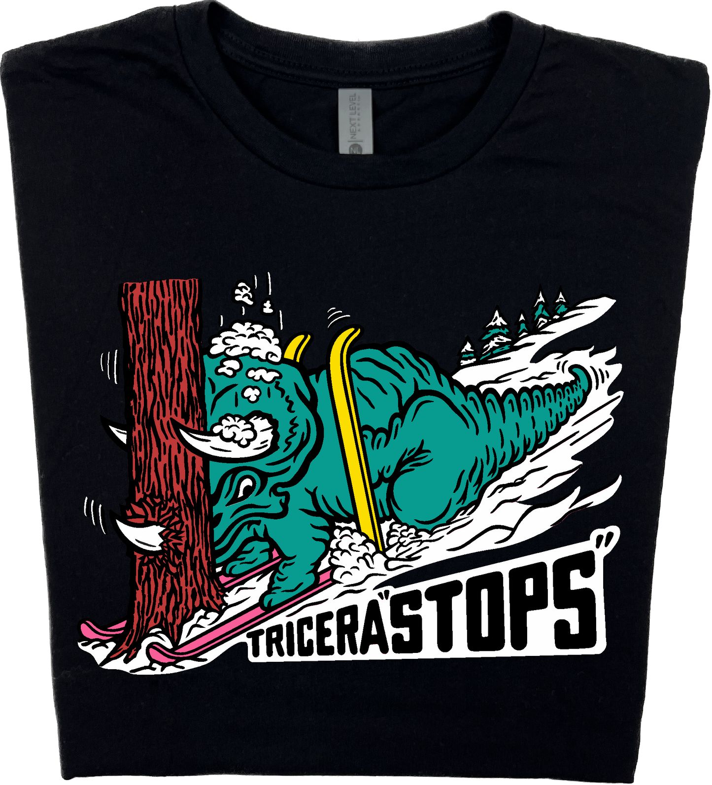 Skiing Tricera"STOPS" Triceratops Dinosaur T-Shirt