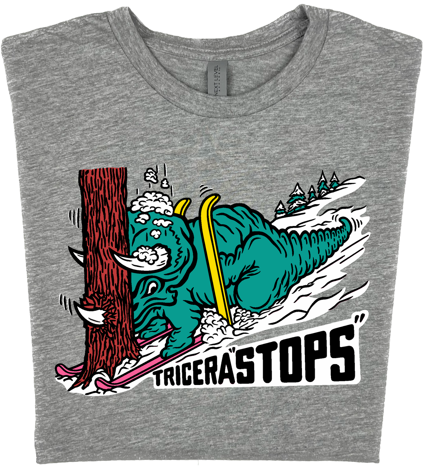 Skiing Tricera"STOPS" Triceratops Dinosaur T-Shirt
