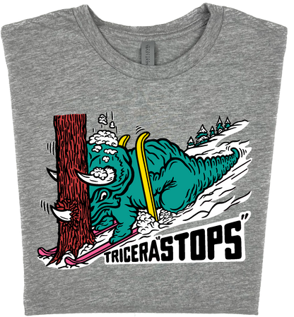 Skiing Tricera"STOPS" Triceratops Dinosaur T-Shirt