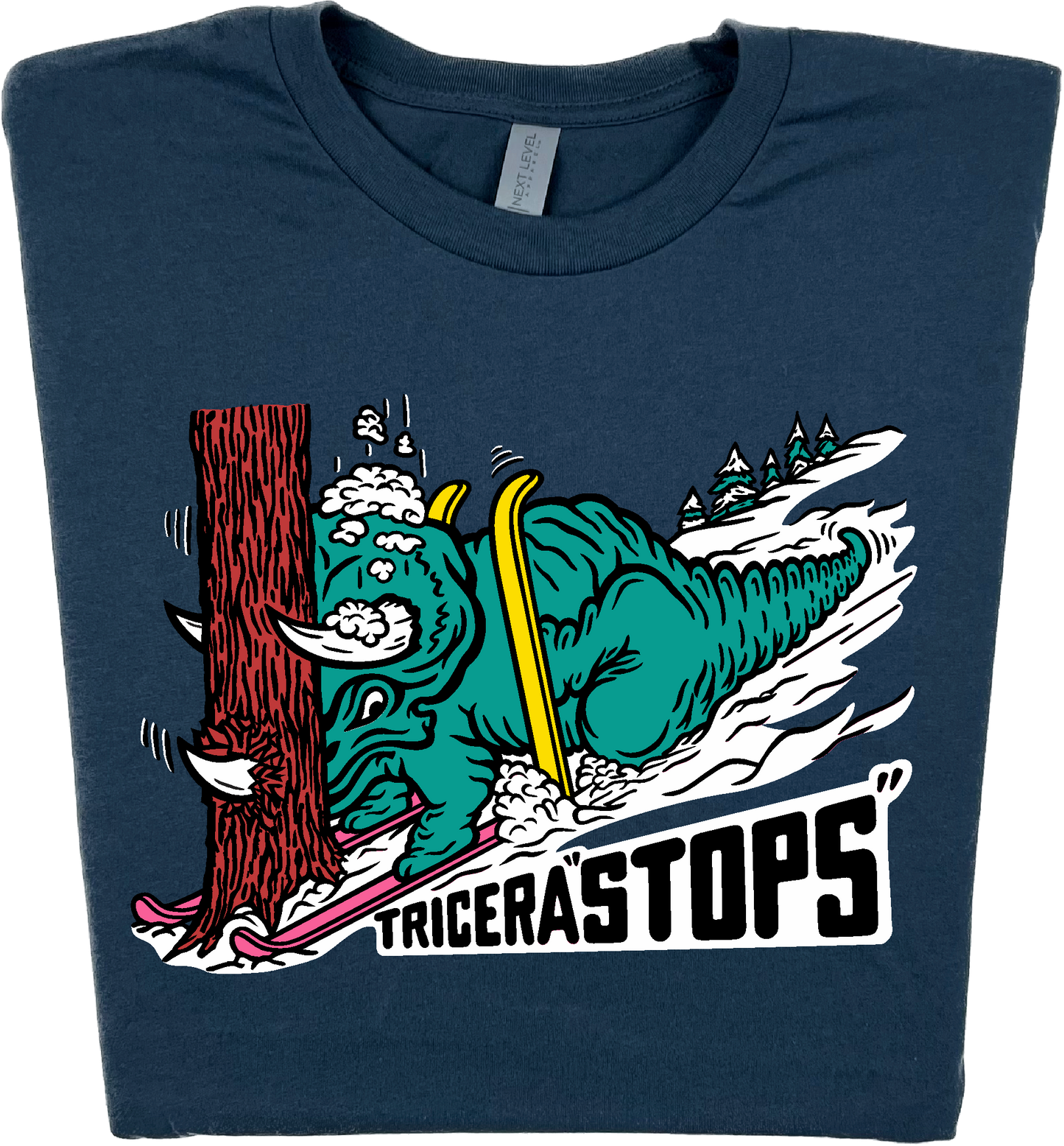 Skiing Tricera"STOPS" Triceratops Dinosaur T-Shirt
