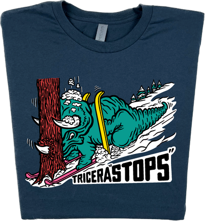 Skiing Tricera"STOPS" Triceratops Dinosaur T-Shirt