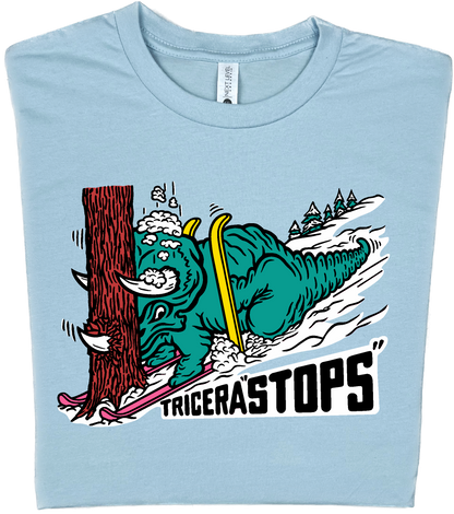 Skiing Tricera"STOPS" Triceratops Dinosaur T-Shirt