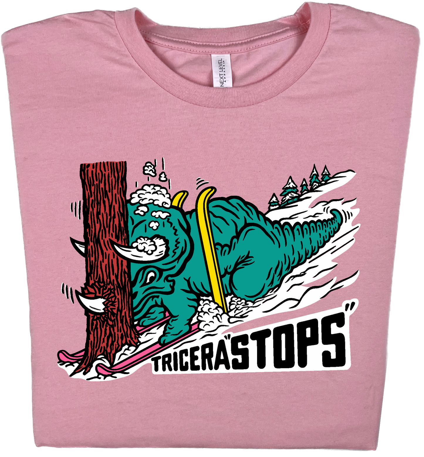 Skiing Tricera"STOPS" Triceratops Dinosaur T-Shirt