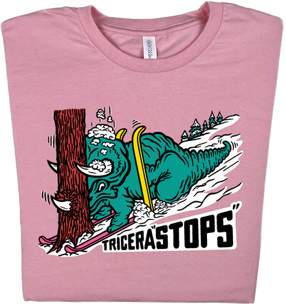 Skiing Tricera"STOPS" Triceratops Dinosaur T-Shirt