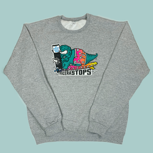 Surfing Dino TriceraSTOPS Triceratops Dinosaur Crewneck Sweatshirt
