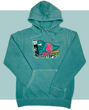 Load image into Gallery viewer, Surfing Dino TriceraSTOPS Triceratops Dinosaur  Pigment Dyed Hoodie
