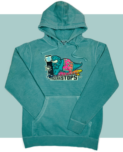 Surfing Dino TriceraSTOPS Triceratops Dinosaur  Pigment Dyed Hoodie