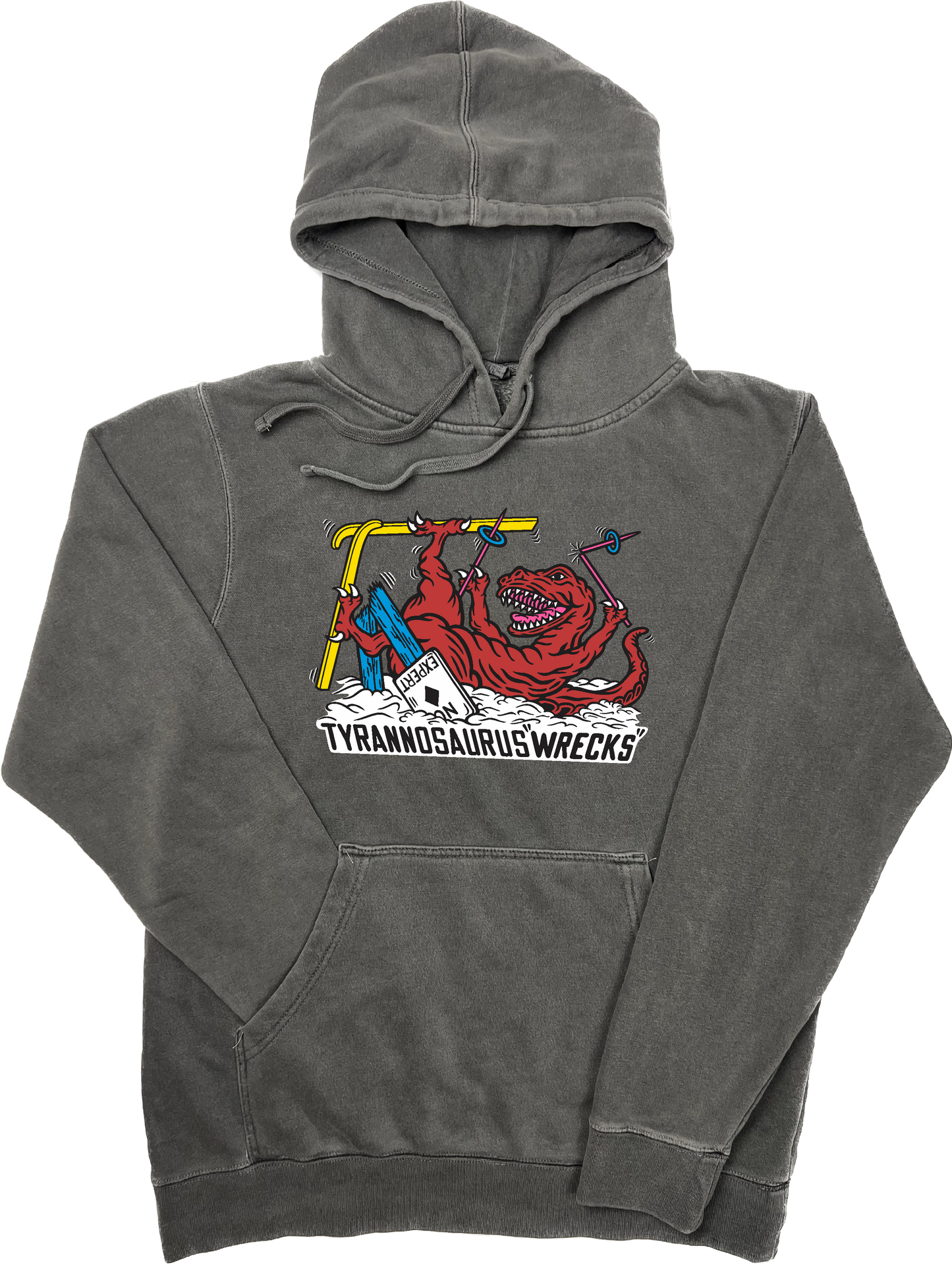 Skiing Tyrannosaurus "WRECKS" Pigment Dyed Hoodie