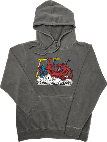 Skiing Tyrannosaurus "WRECKS" Pigment Dyed Hoodie