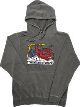 Load image into Gallery viewer, Skiing Tyrannosaurus &quot;WRECKS&quot; Pigment Dyed Hoodie