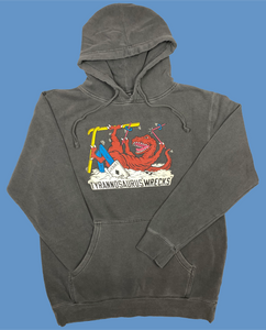 Skiing Tyrannosaurus "WRECKS" Pigment Dyed Hoodie