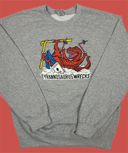 Skiing Tyrannosaurus "wrecks" Dinosaur Crewneck Sweatshirt T-Rex Dino