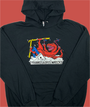 Load image into Gallery viewer, Skiing Tyrannosaurus &quot;WRECKS&quot;      Hoodie