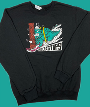 Load image into Gallery viewer, Skiing Tricera&quot;STOPS&quot; Triceratops Crewneck Sweatshirt